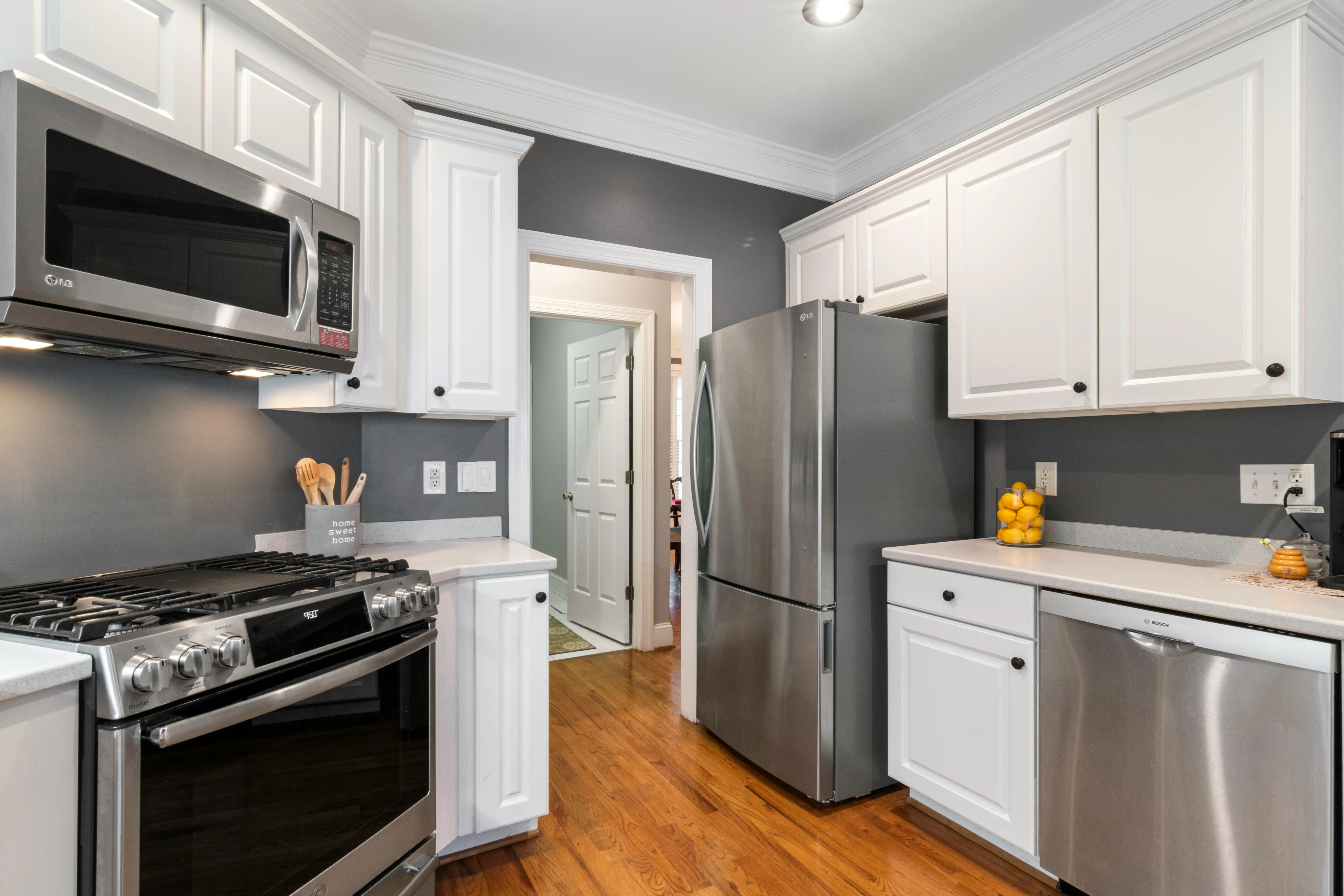 Freshly refinished kitchen cabinets